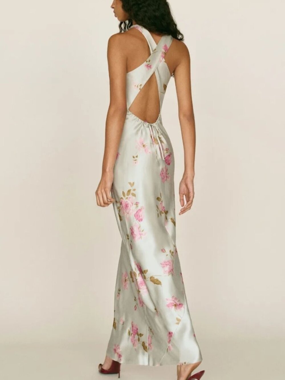 NEW Reformation Anaiis Long Silk Backless Dress Windswept Blue Floral US 2 UK 6 - Picture 4 of 13